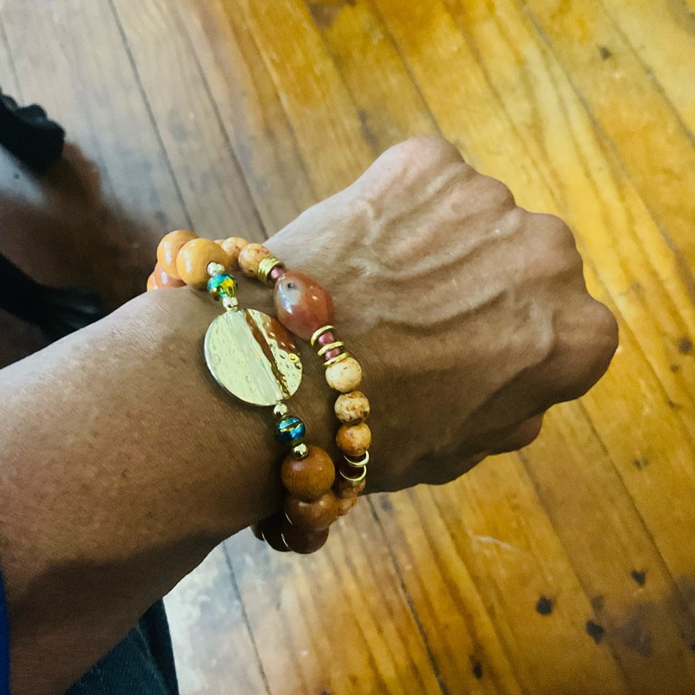 Men’s Wood Bead Gold Bracelet